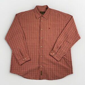 Timberland Men's 2XL Button Down Long Sleeve Orange Gingham Plaid Shirt Vintage